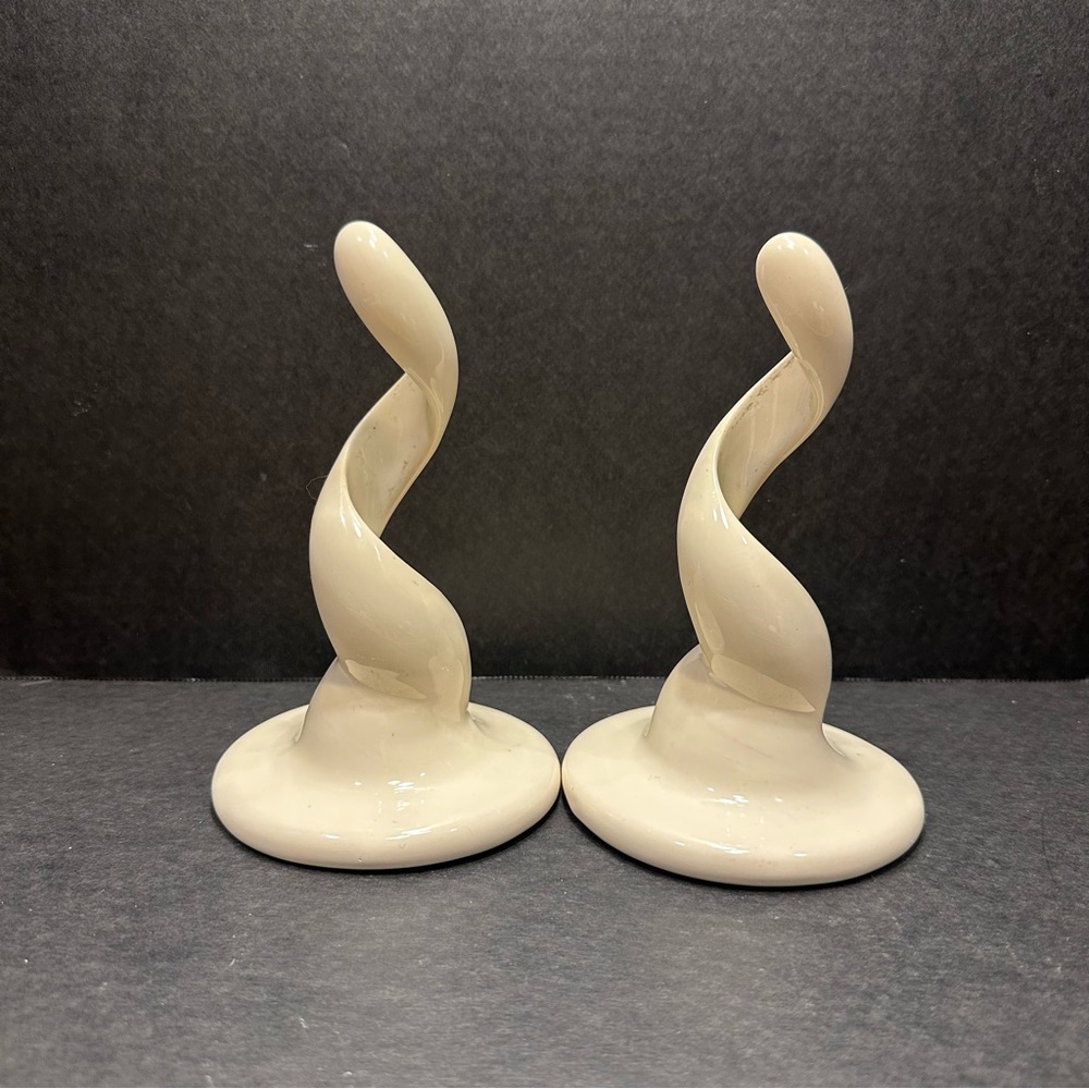 Vintage Cream Metlox Pottery Poppy Trail Spiral Candlesticks